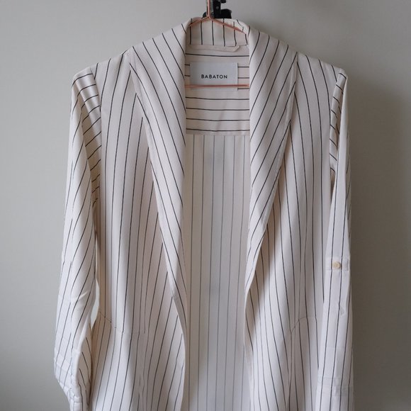 BRAND NEW Aritzia Babaton White Striped Kahlo Trench Jacket [Size XXS] - Picture 5 of 10